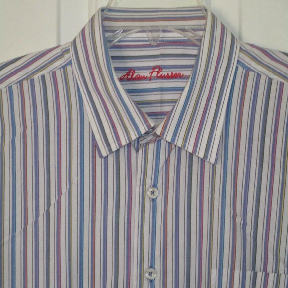 Alan Flusser Mens L/S Rainbow Stripe Cotton Hidden Button Down Dress Shirt - XL - Picture 1 of 3